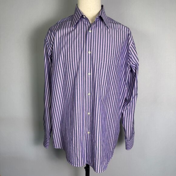 Saks Fifth Avenue Black Label XXL Long Sleeve Button Down Purple Striped 2/$50 - Picture 2 of 10